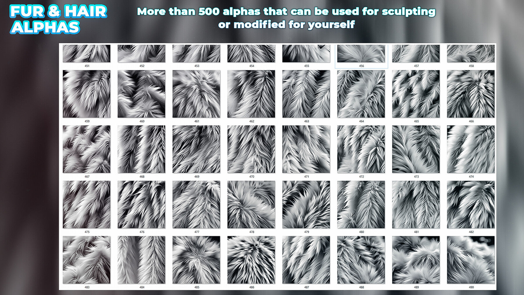 600+ Animals Hair & Fur Alphas (Displacement Maps) for ZBrush, Blender, Substance Painter vol.11