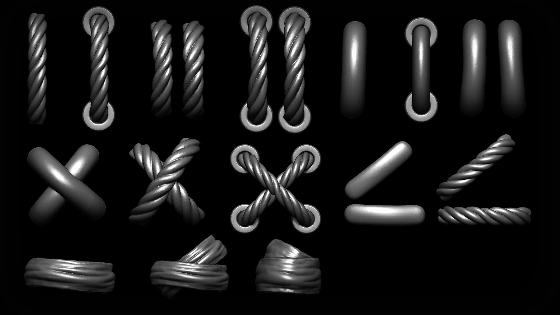 Zbrush - 30 Straps and Stitches IMM Curve Brush + Meshes