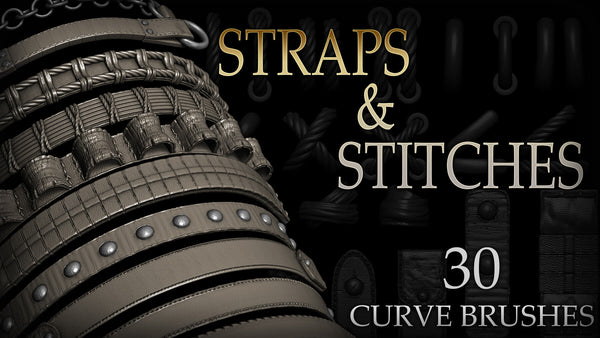 Zbrush - 30 Straps and Stitches IMM Curve Brush + Meshes