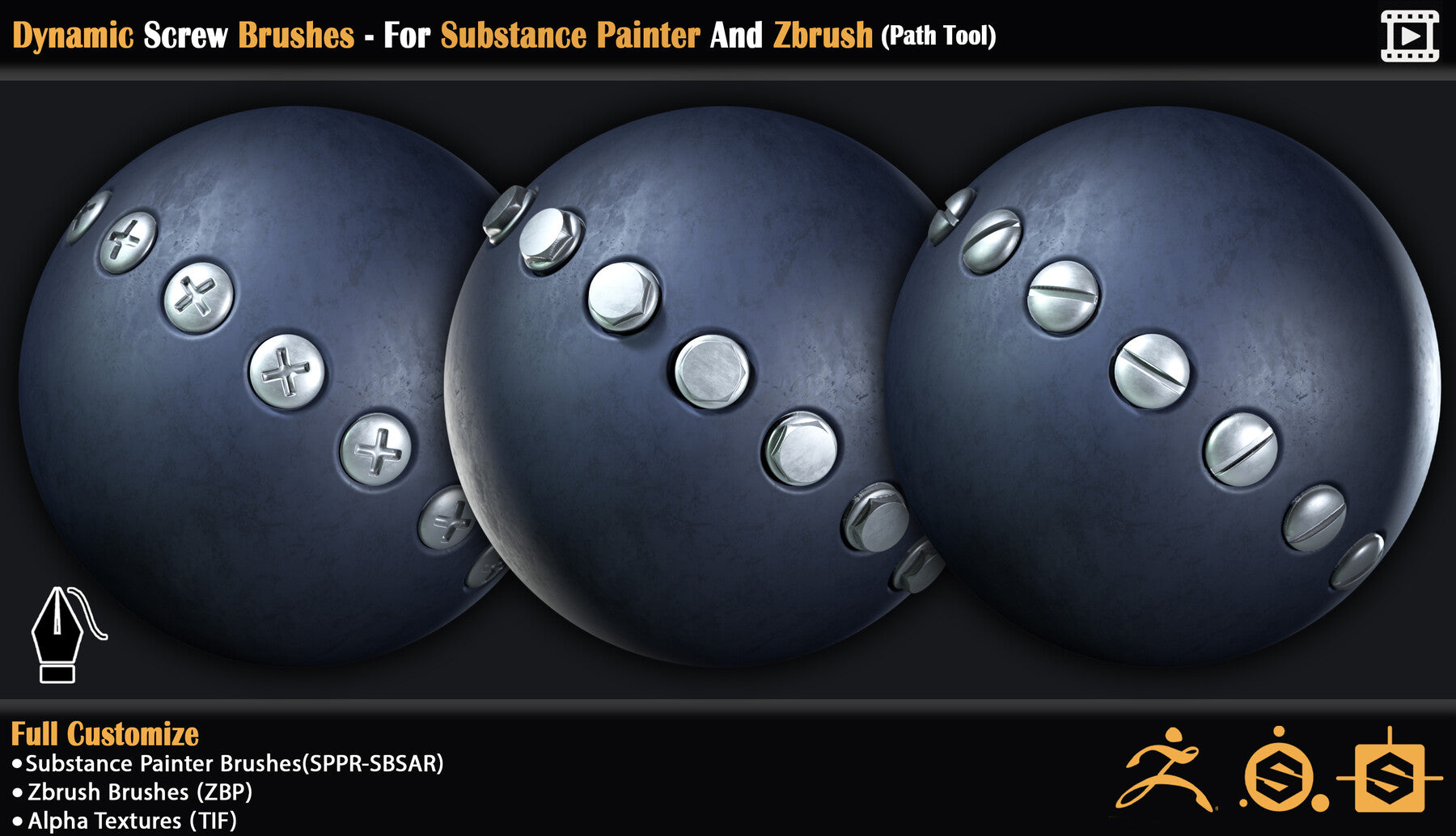 Dynamic Screw Brushes - For Substance Painter And Zbrush (Path Tool)