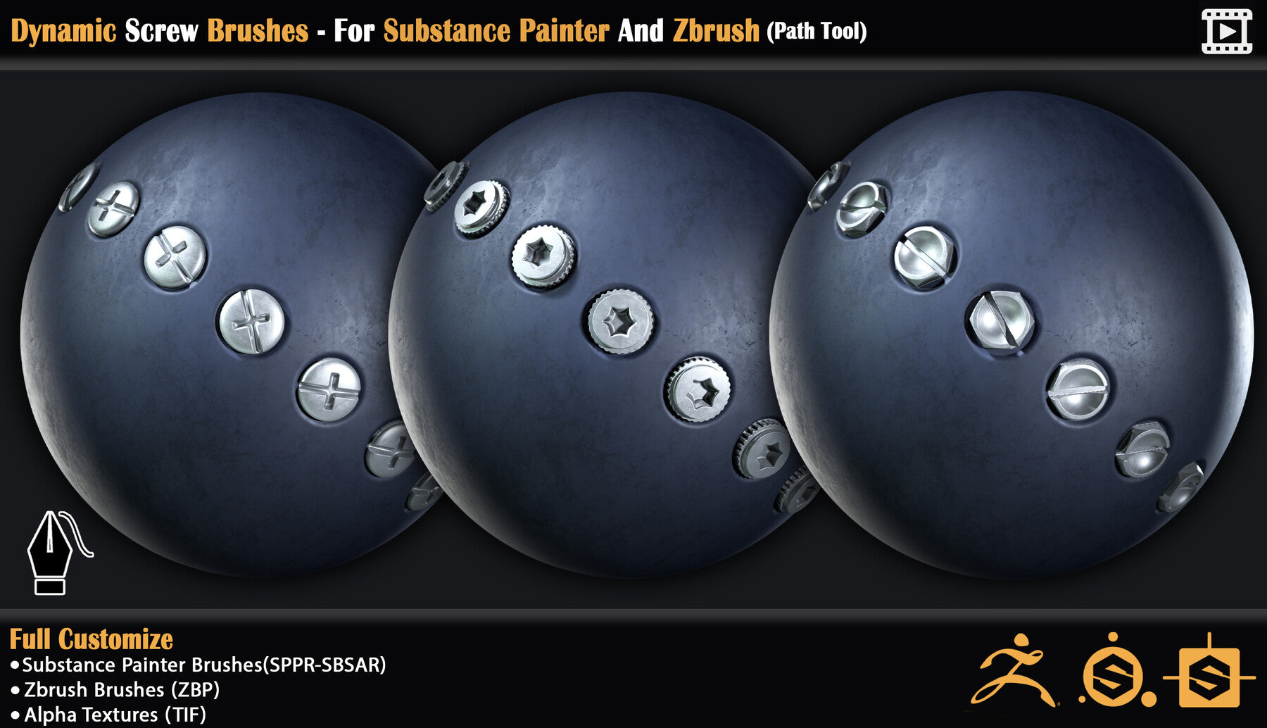 Dynamic Screw Brushes - For Substance Painter And Zbrush (Path Tool)