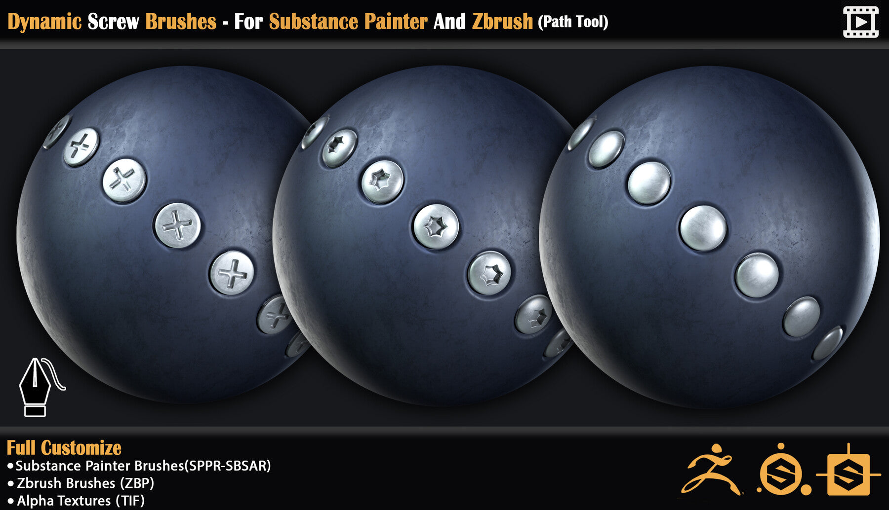 Dynamic Screw Brushes - For Substance Painter And Zbrush (Path Tool)