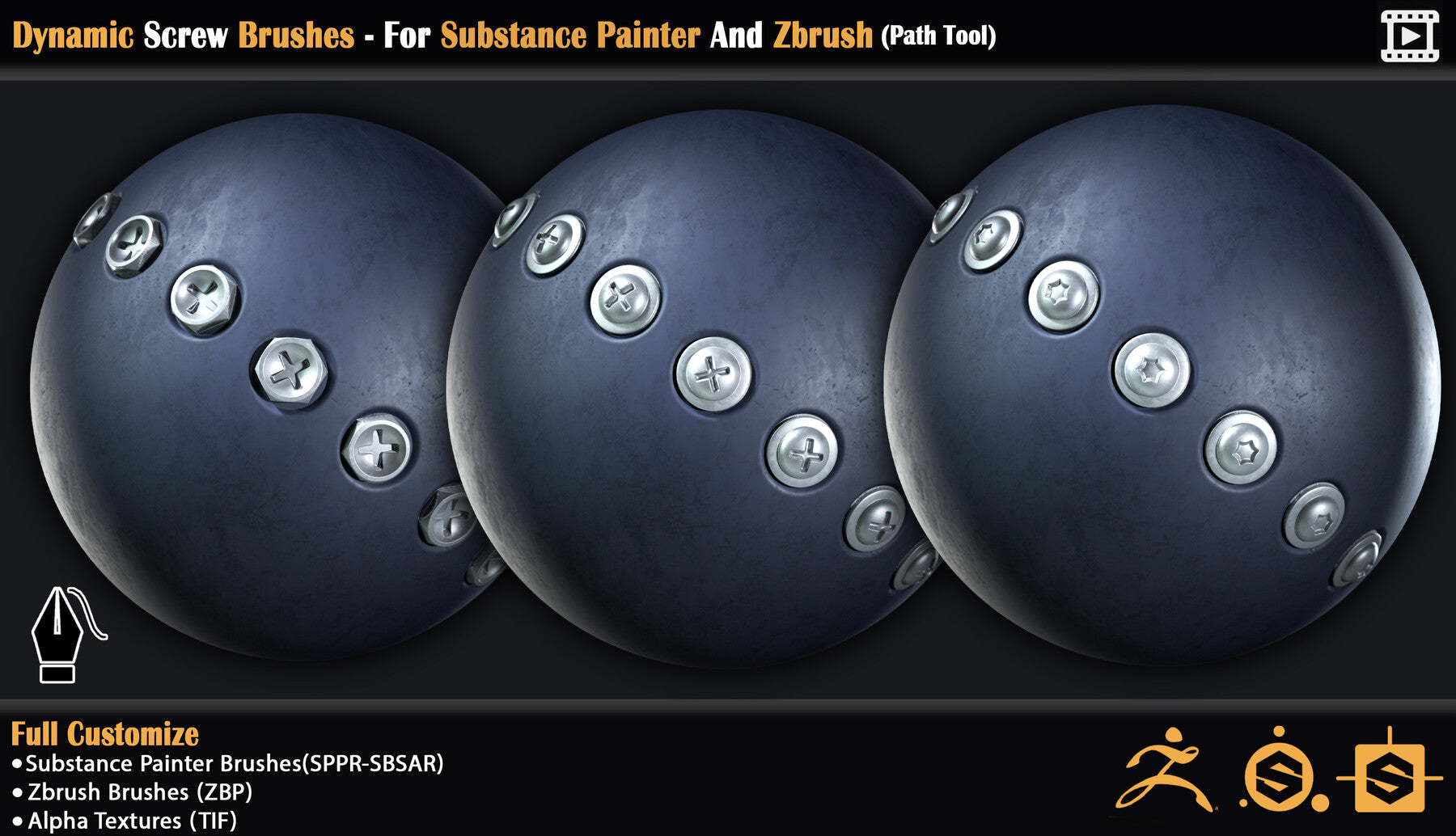 Dynamic Screw Brushes - For Substance Painter And Zbrush (Path Tool)