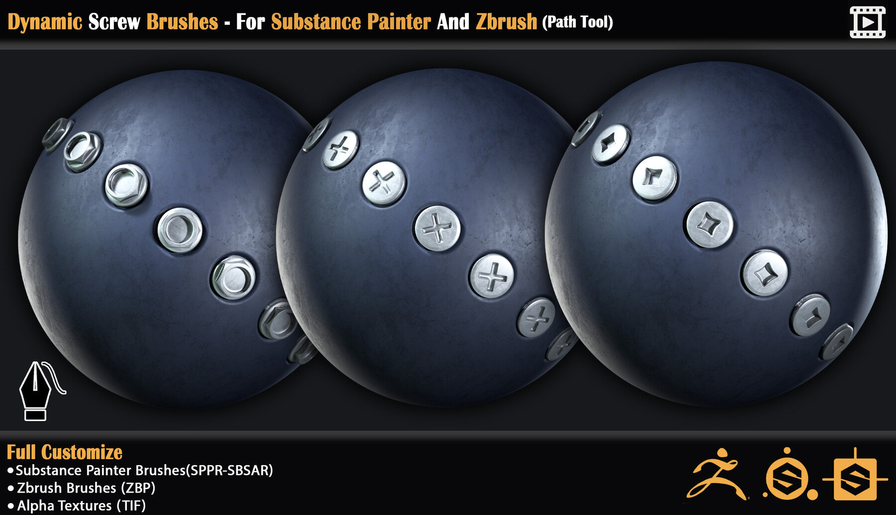 Dynamic Screw Brushes - For Substance Painter And Zbrush (Path Tool)