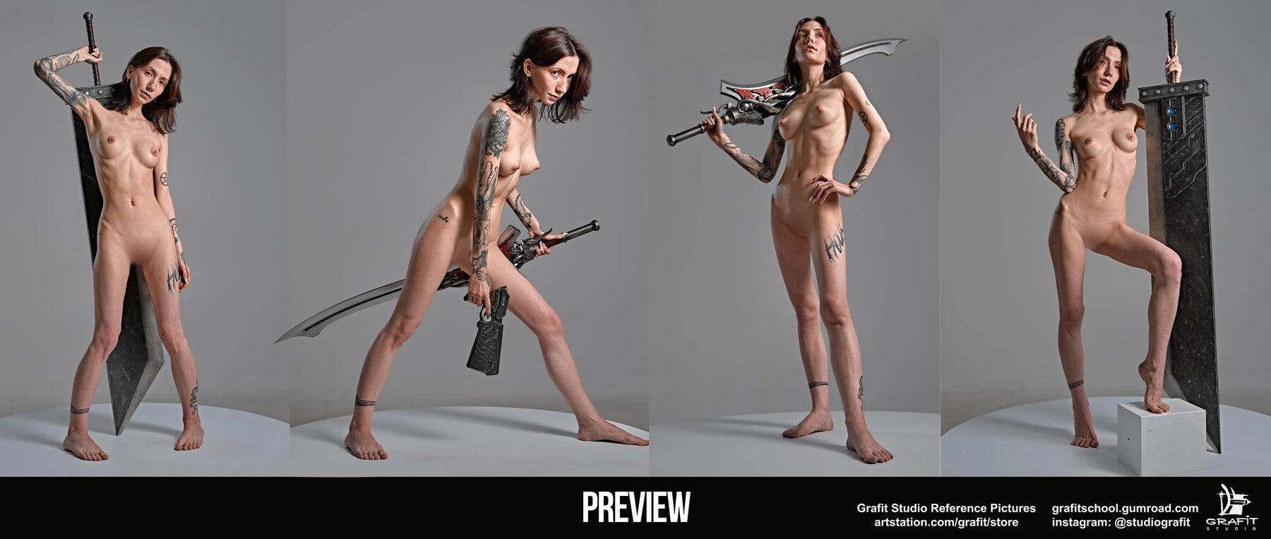 1100+ Skinny Girl with Guns - 360-degree Poses with Guns