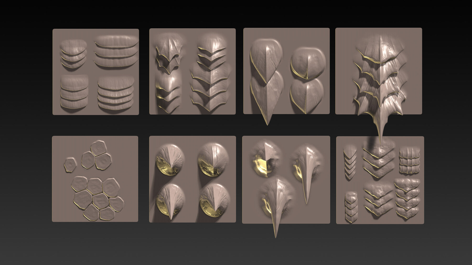 56 VDM Scales and spikes Zbrush brushes for dragons and other reptilian creatures