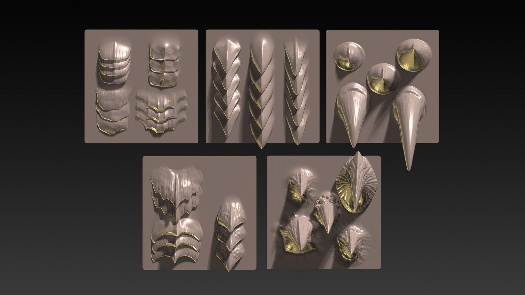 56 VDM Scales and spikes Zbrush brushes for dragons and other reptilian creatures