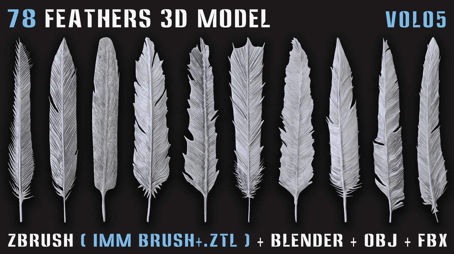 78 Feathers 3D Model (High, Mid, and Low Poly) – Vol.05