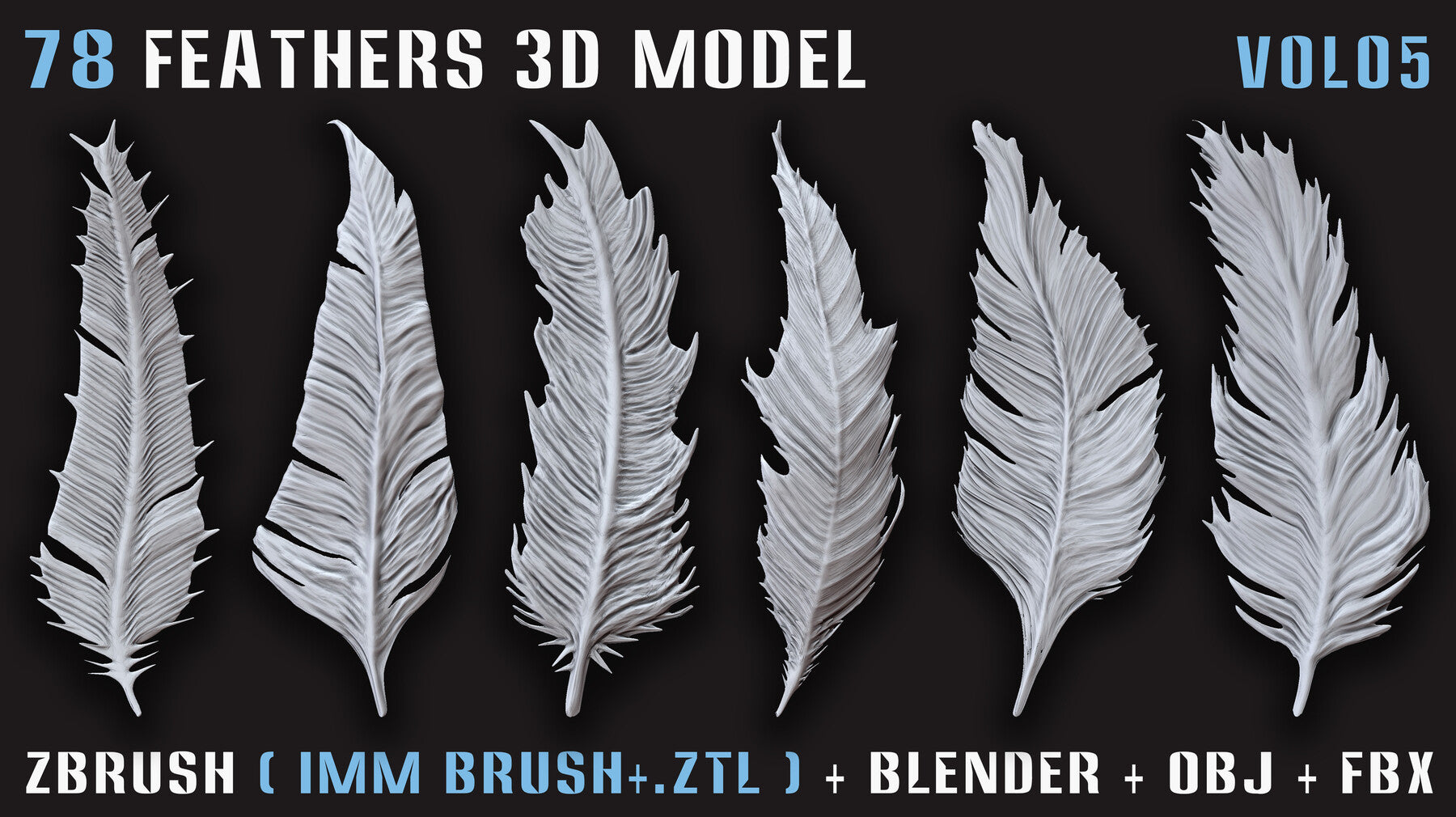 78 Feathers 3D Model (High, Mid, and Low Poly) – Vol.05