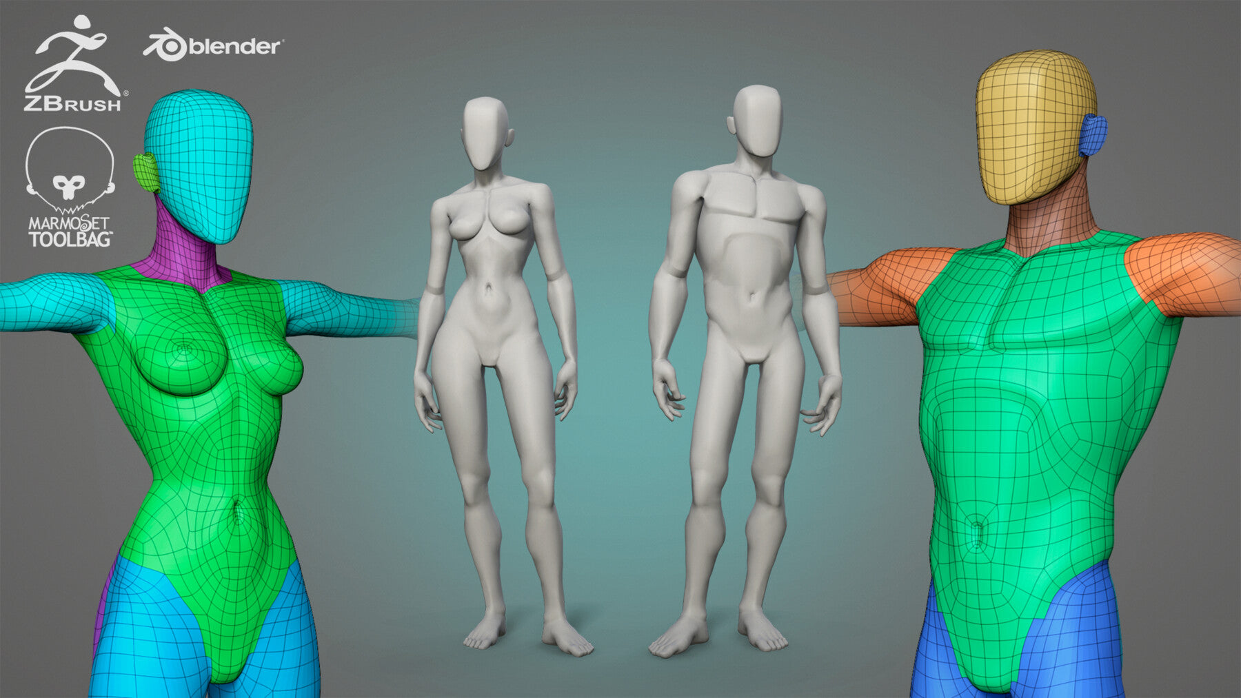 Male and female stylized basemesh