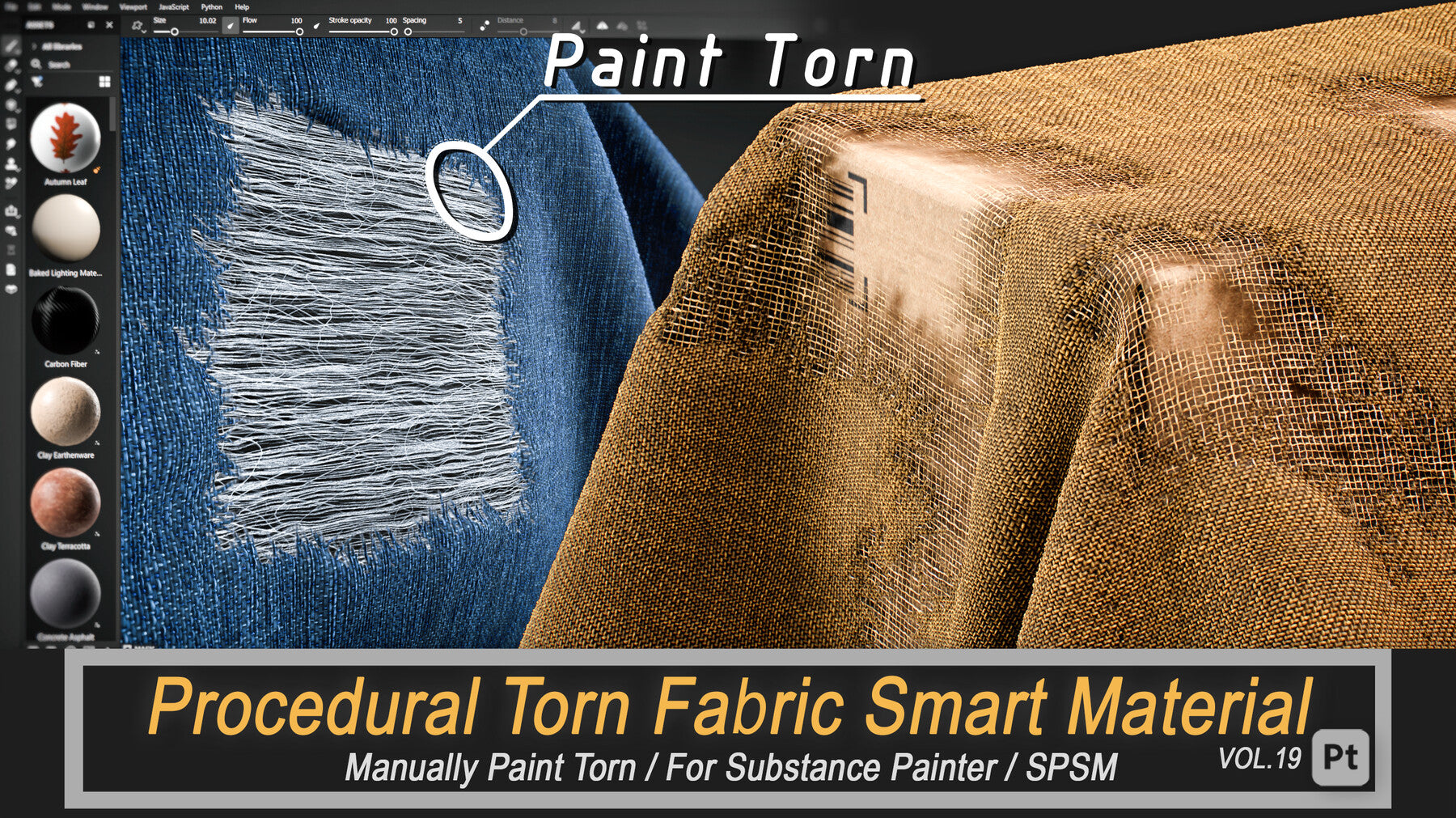 Procedural Torn Fabric Smart Material for Substance Painter - Fabric Tear Vol.19