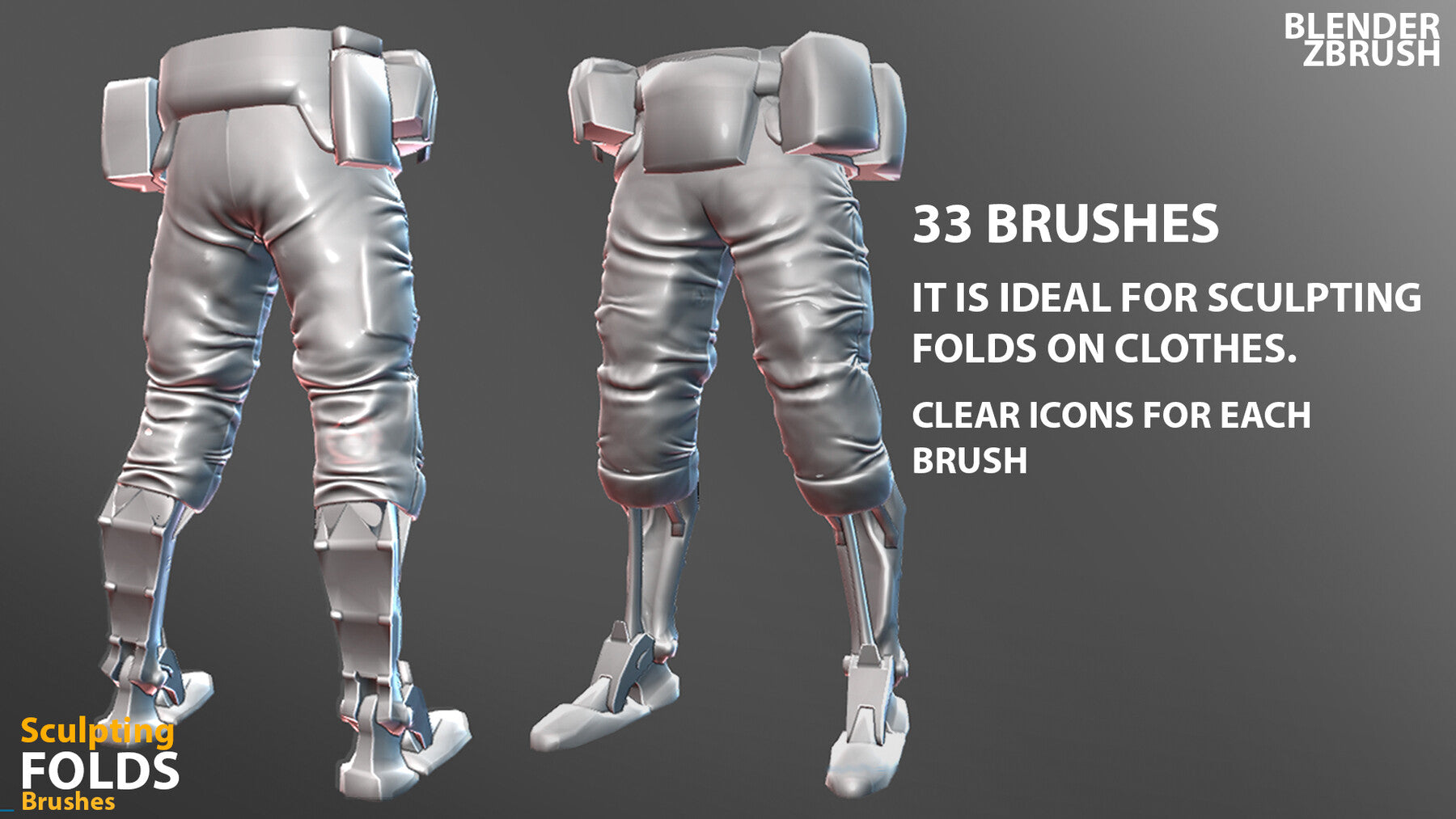 Sculpting Fabric Brushes for Blender, ZBrush. Compression Folds Brushes.