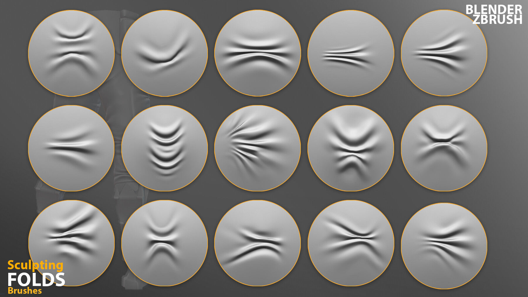 Sculpting Fabric Brushes for Blender, ZBrush. Compression Folds Brushes.