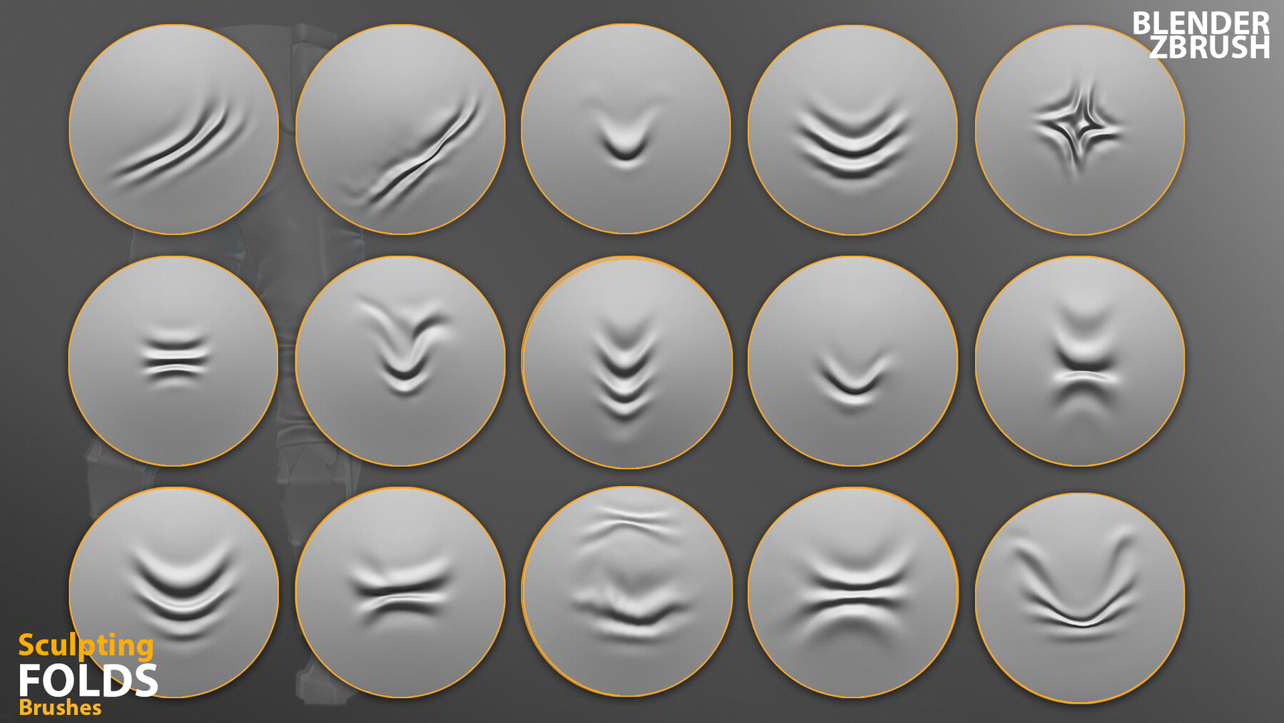 Sculpting Fabric Brushes for Blender, ZBrush. Compression Folds Brushes.