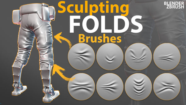 Sculpting Fabric Brushes for Blender, ZBrush. Compression Folds Brushes.