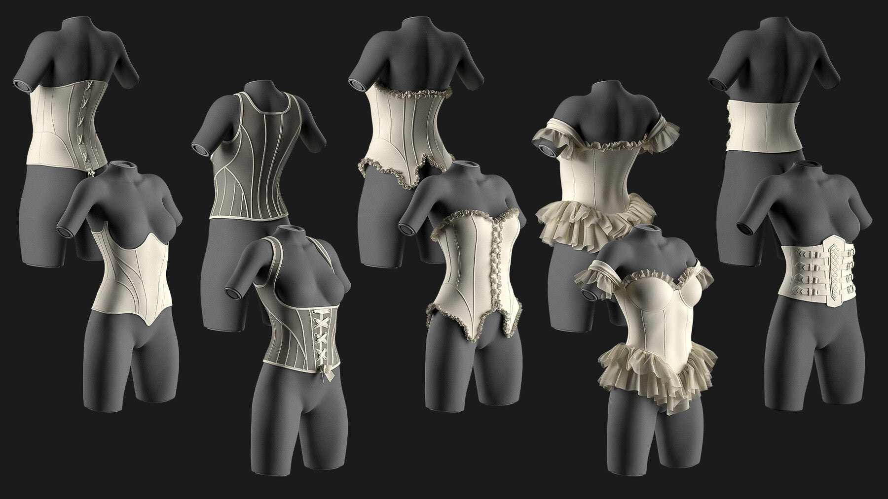 corset pack / Marvelous Designer/Clo3D project file + OBJ, FBX