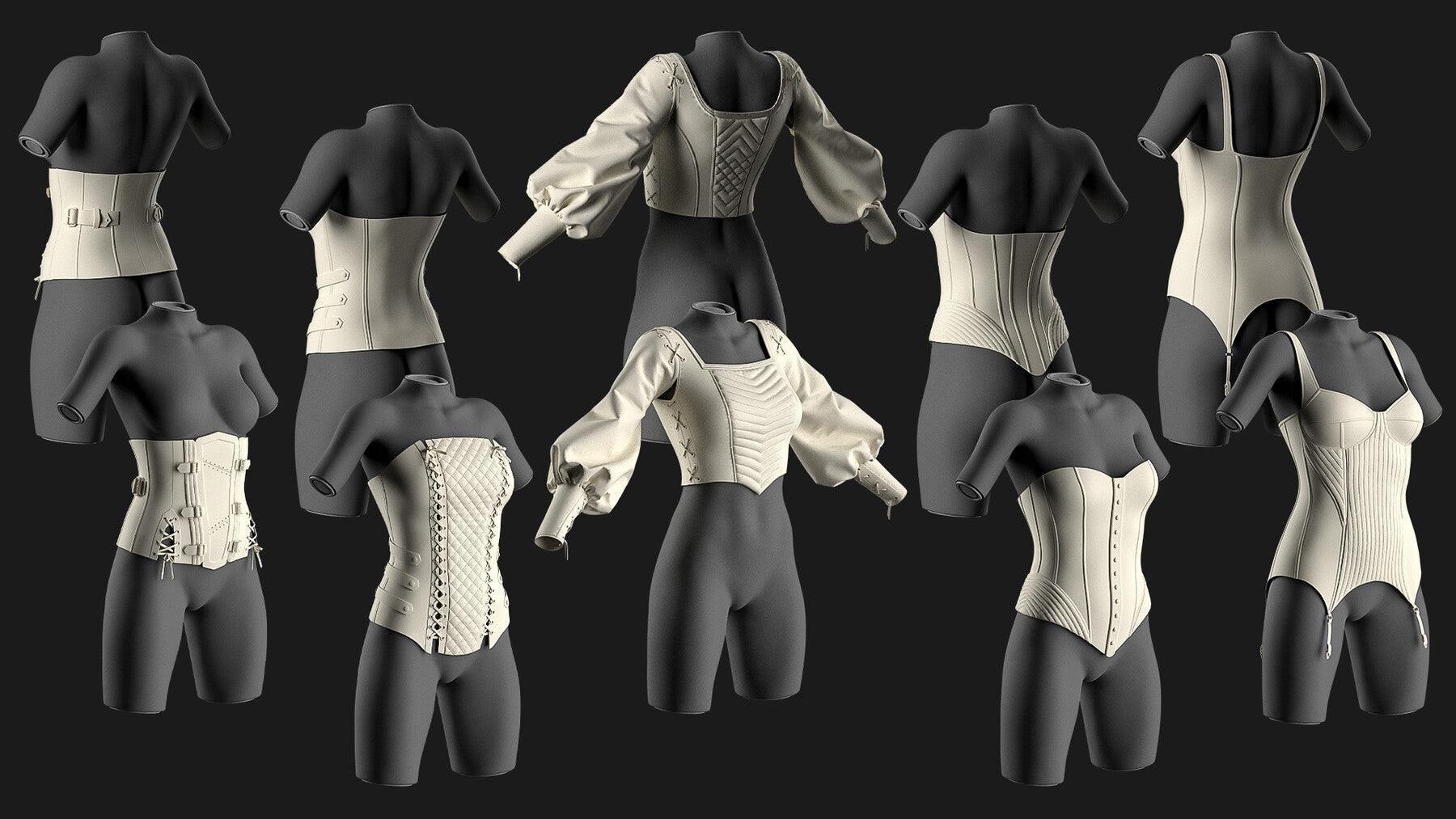 corset pack / Marvelous Designer/Clo3D project file + OBJ, FBX