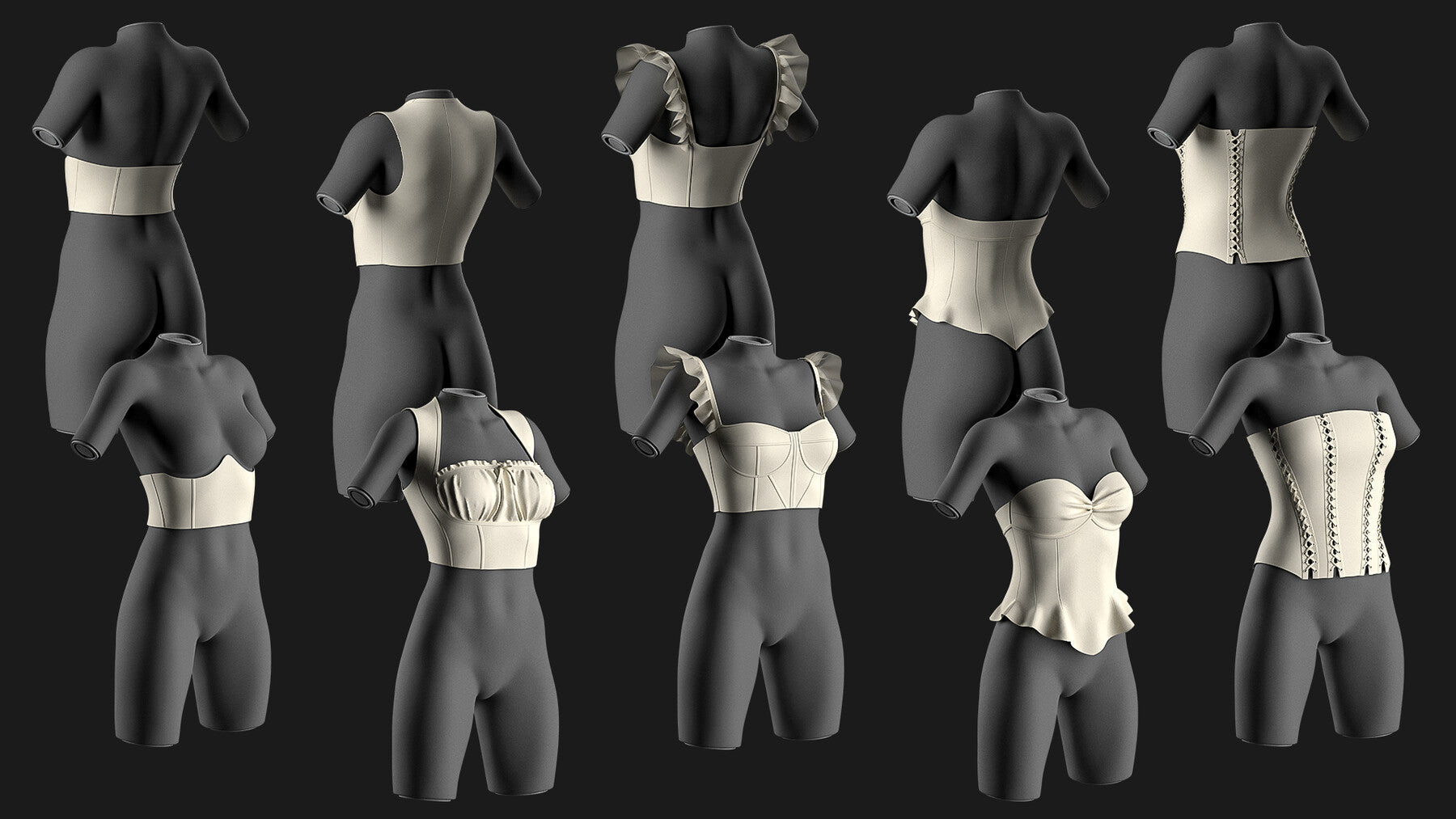 corset pack / Marvelous Designer/Clo3D project file + OBJ, FBX