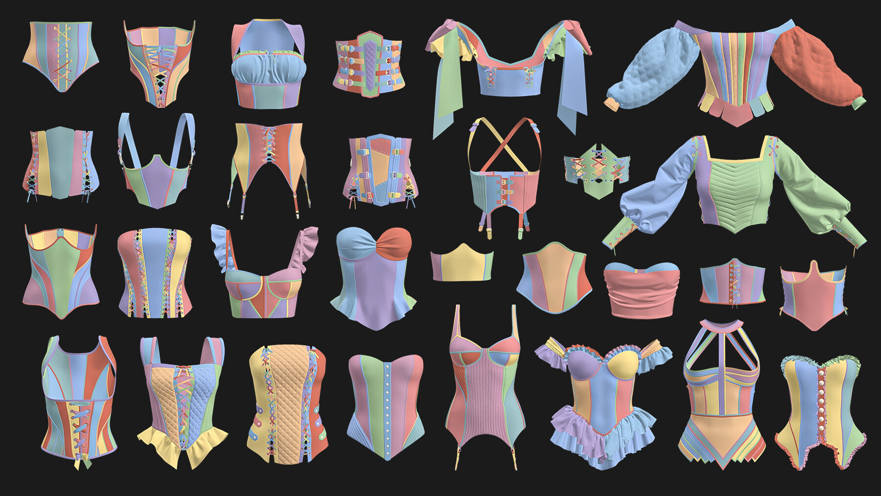 corset pack / Marvelous Designer/Clo3D project file + OBJ, FBX