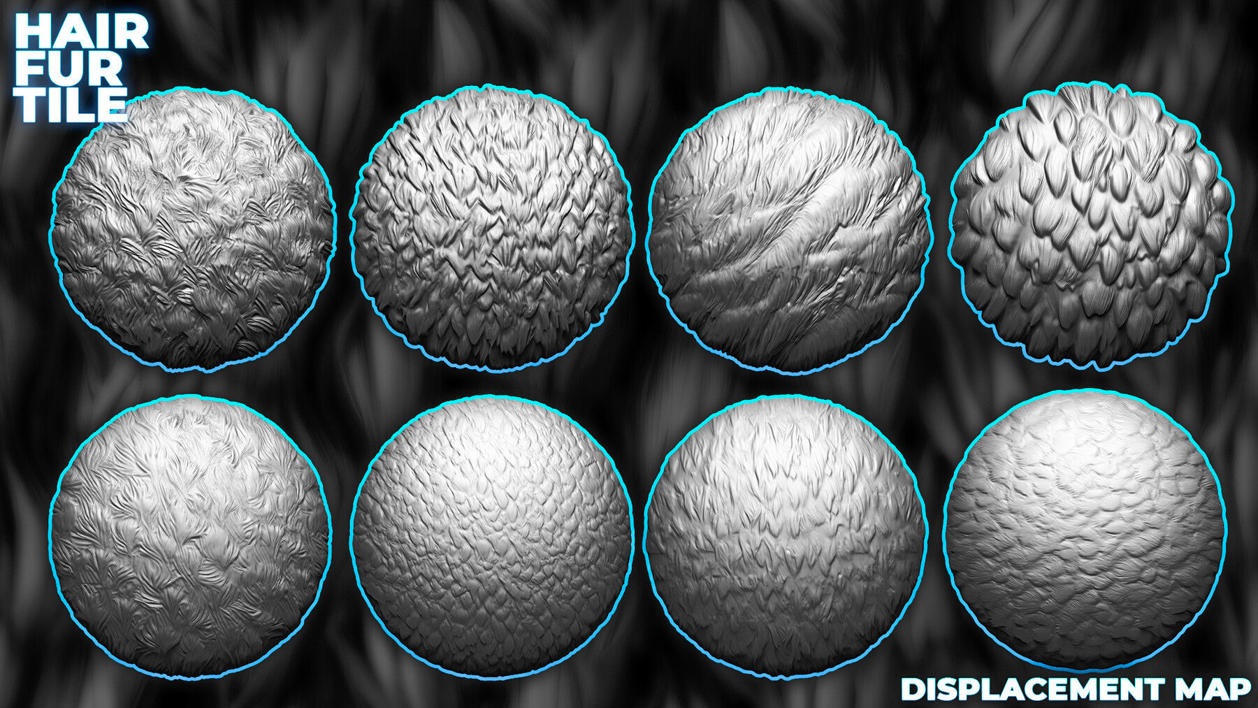 300+ Fur Alphas (Displacement Maps) for ZBrush, Blender, Substance Painter vol.12