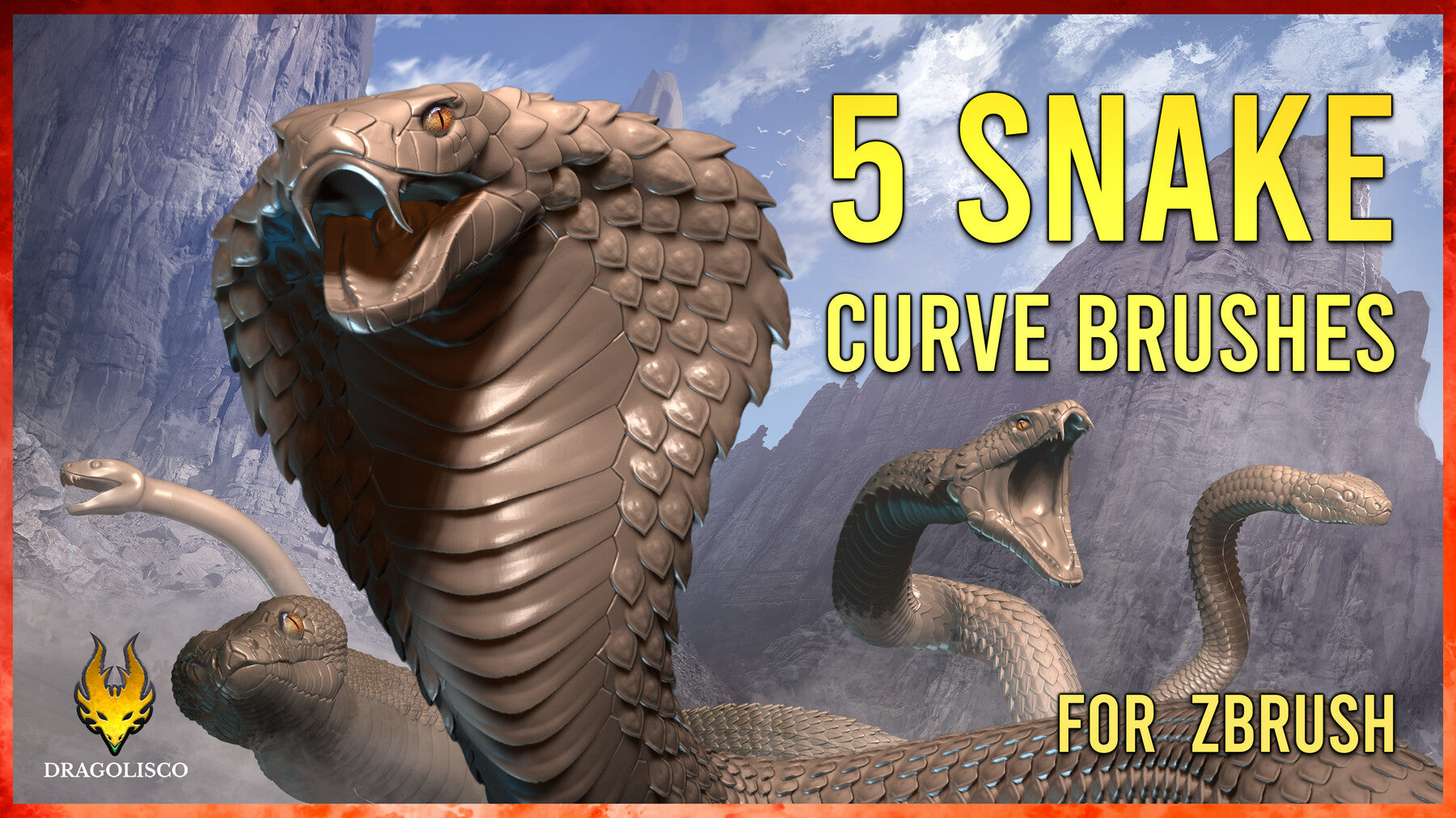 5 Snake curve brushes for Zbrush