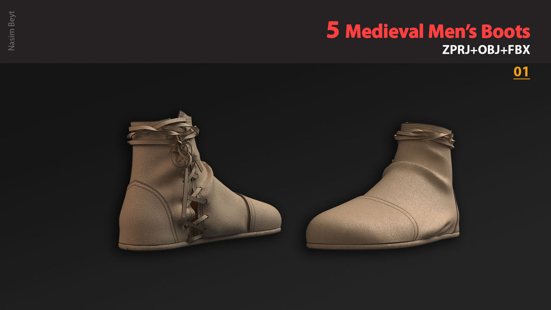 Medieval Collection: 5 Men's Boots (VOL.01). Marvelous Designer/Clo3D project file+OBJ,FBX