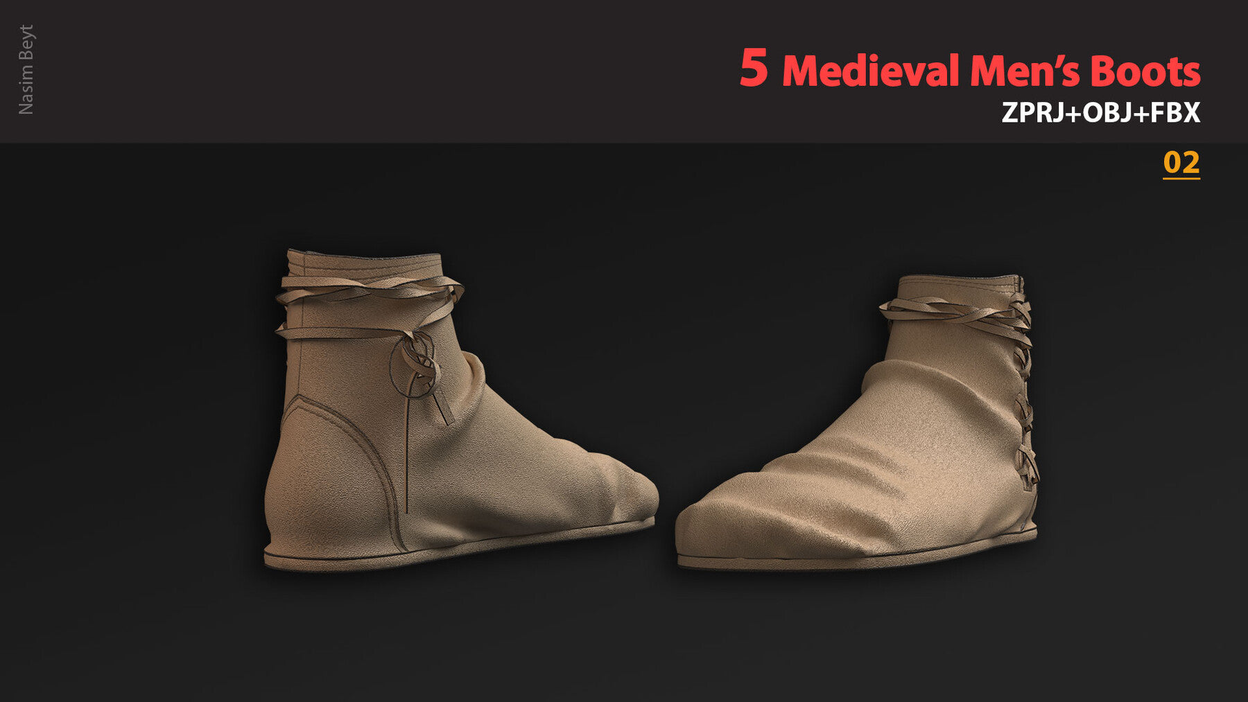 Medieval Collection: 5 Men's Boots (VOL.01). Marvelous Designer/Clo3D project file+OBJ,FBX