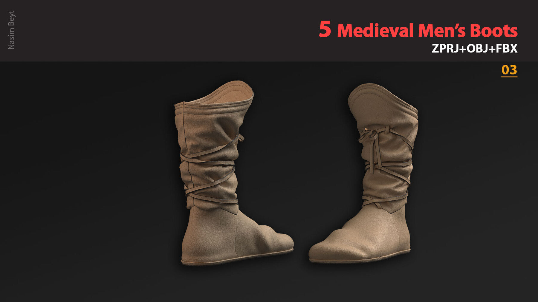 Medieval Collection: 5 Men's Boots (VOL.01). Marvelous Designer/Clo3D project file+OBJ,FBX