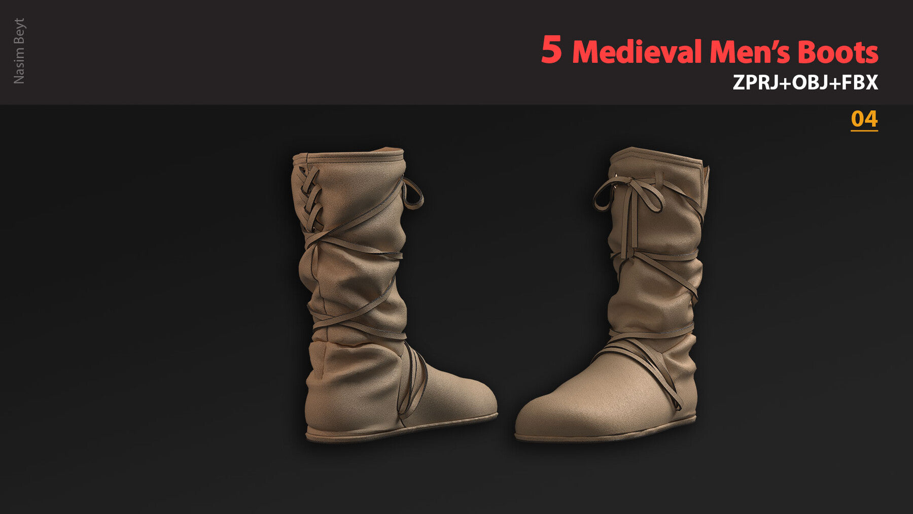 Medieval Collection: 5 Men's Boots (VOL.01). Marvelous Designer/Clo3D project file+OBJ,FBX