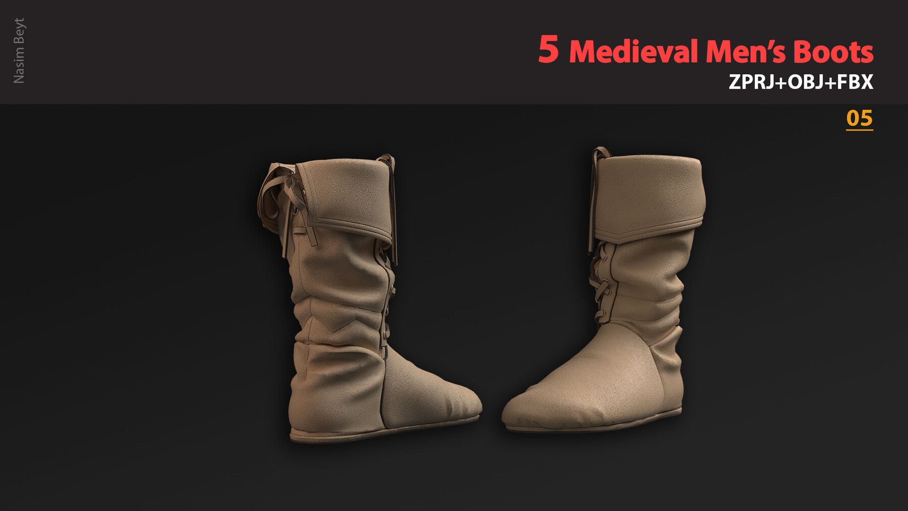 Medieval Collection: 5 Men's Boots (VOL.01). Marvelous Designer/Clo3D project file+OBJ,FBX