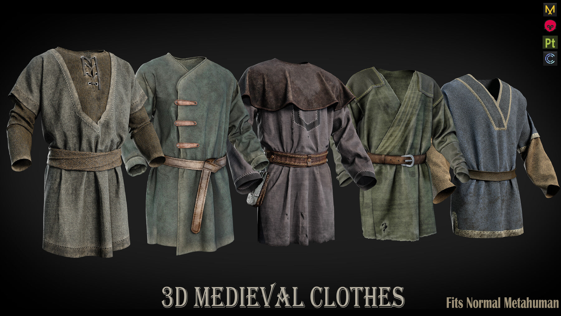 3D Medieval clothes farmer tunic Fbx+ Obj+ Zprj +4K PBR textures