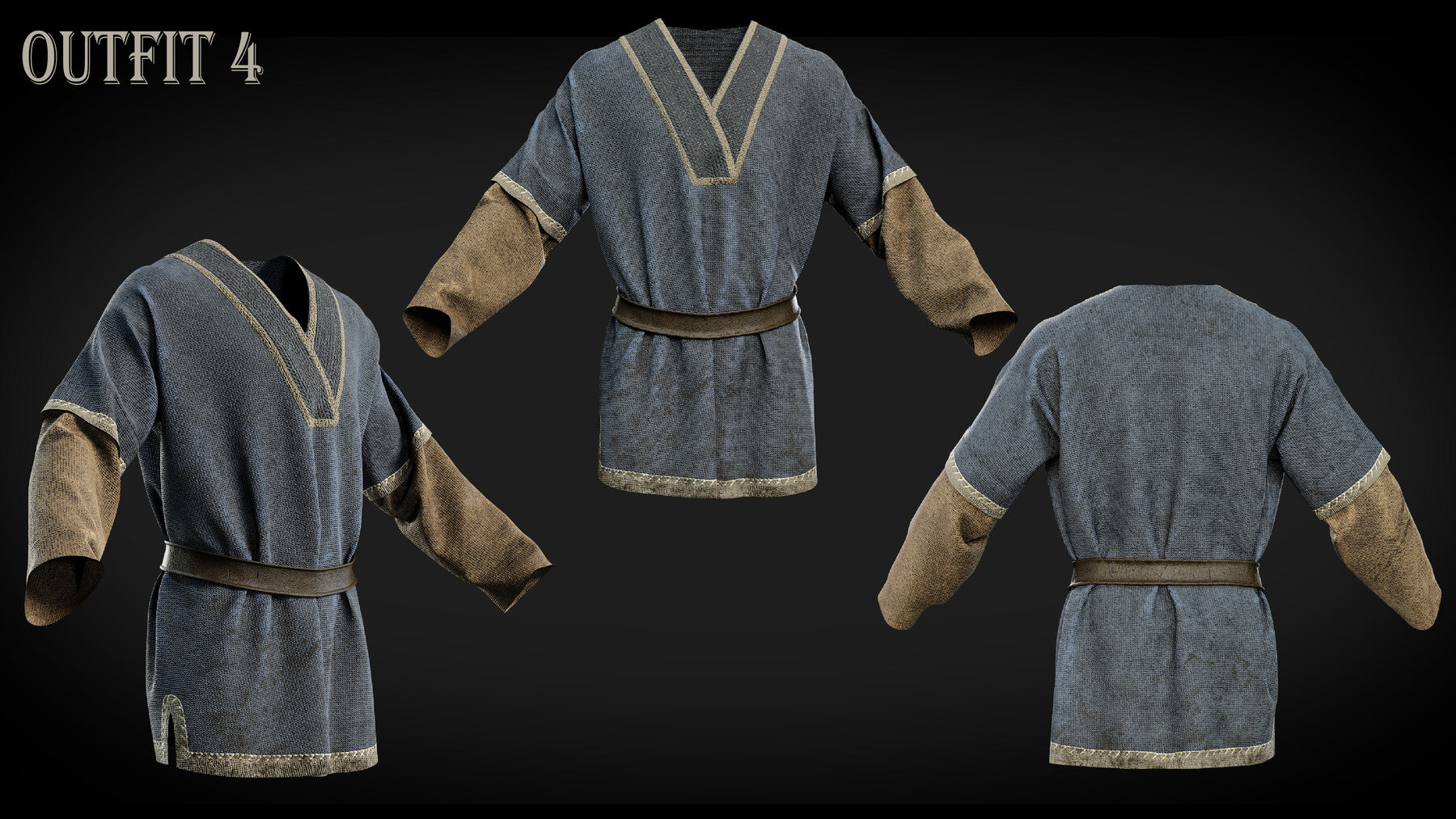 3D Medieval clothes farmer tunic Fbx+ Obj+ Zprj +4K PBR textures