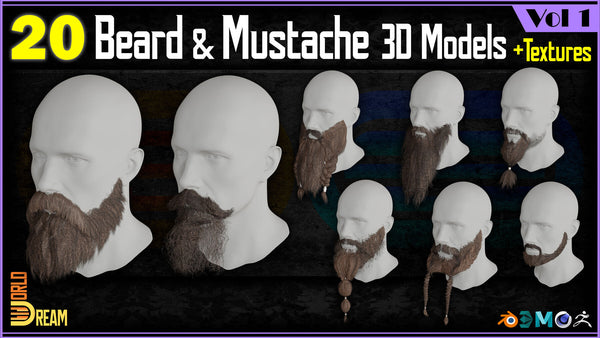 20 Beard and Mustache 3D Models | Vol 1