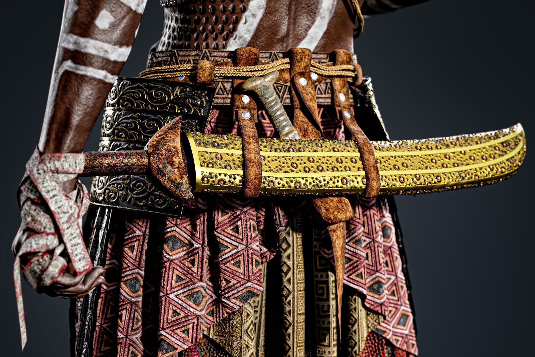 African Warrior No.1: Game Ready Outfit (Marvelous Designer + Clo3d + OBJ + LOD + Texture)