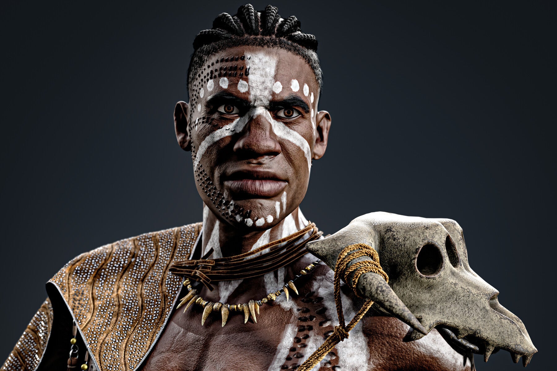 African Warrior No.1: Game Ready Outfit (Marvelous Designer + Clo3d + OBJ + LOD + Texture)