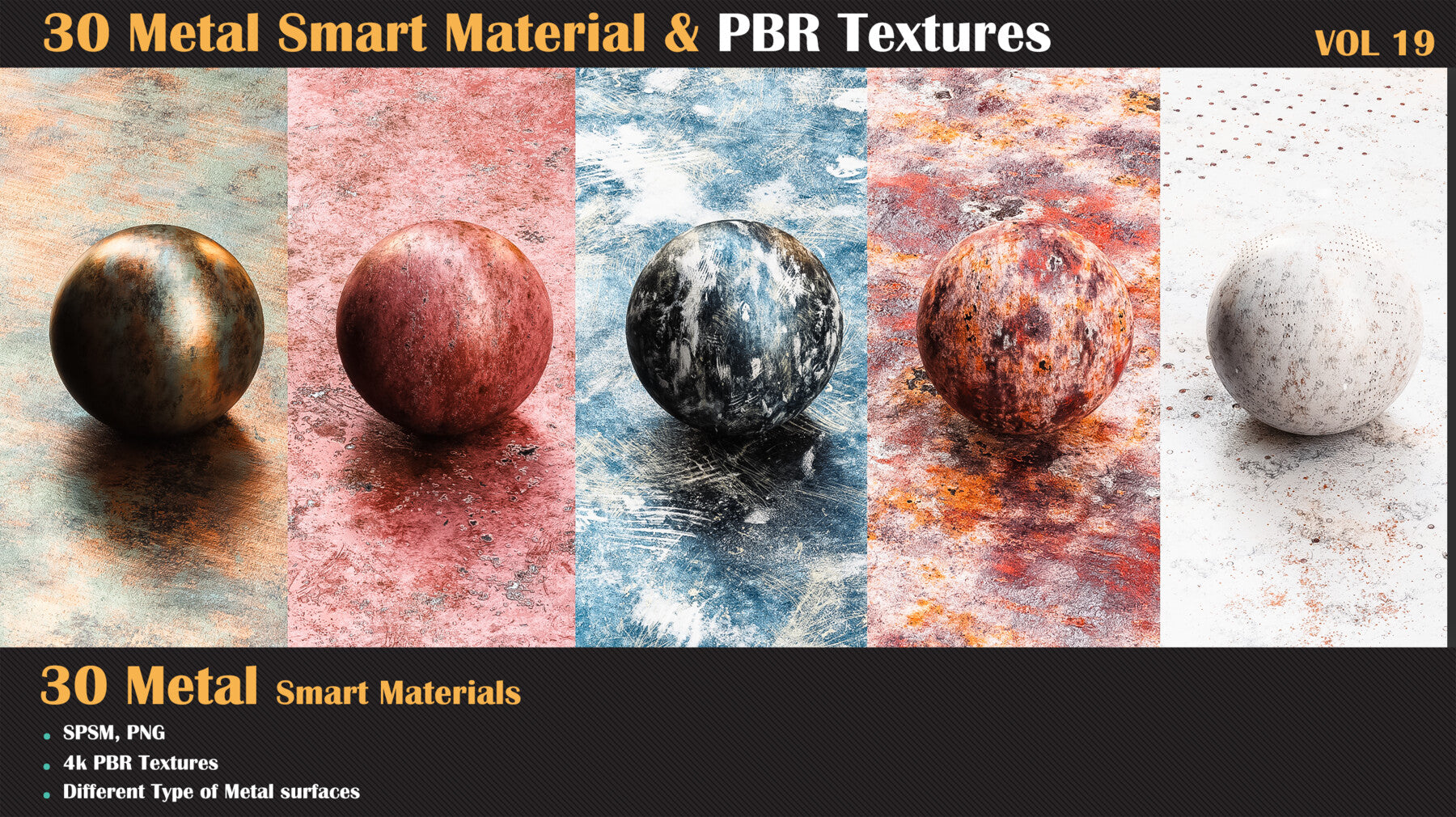 30 Metal Smart Materials & PBR Textures - Vol 19