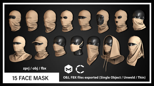 15 FACE MASK (CLO3D, MD PROJECTS+OBJ+FBX)