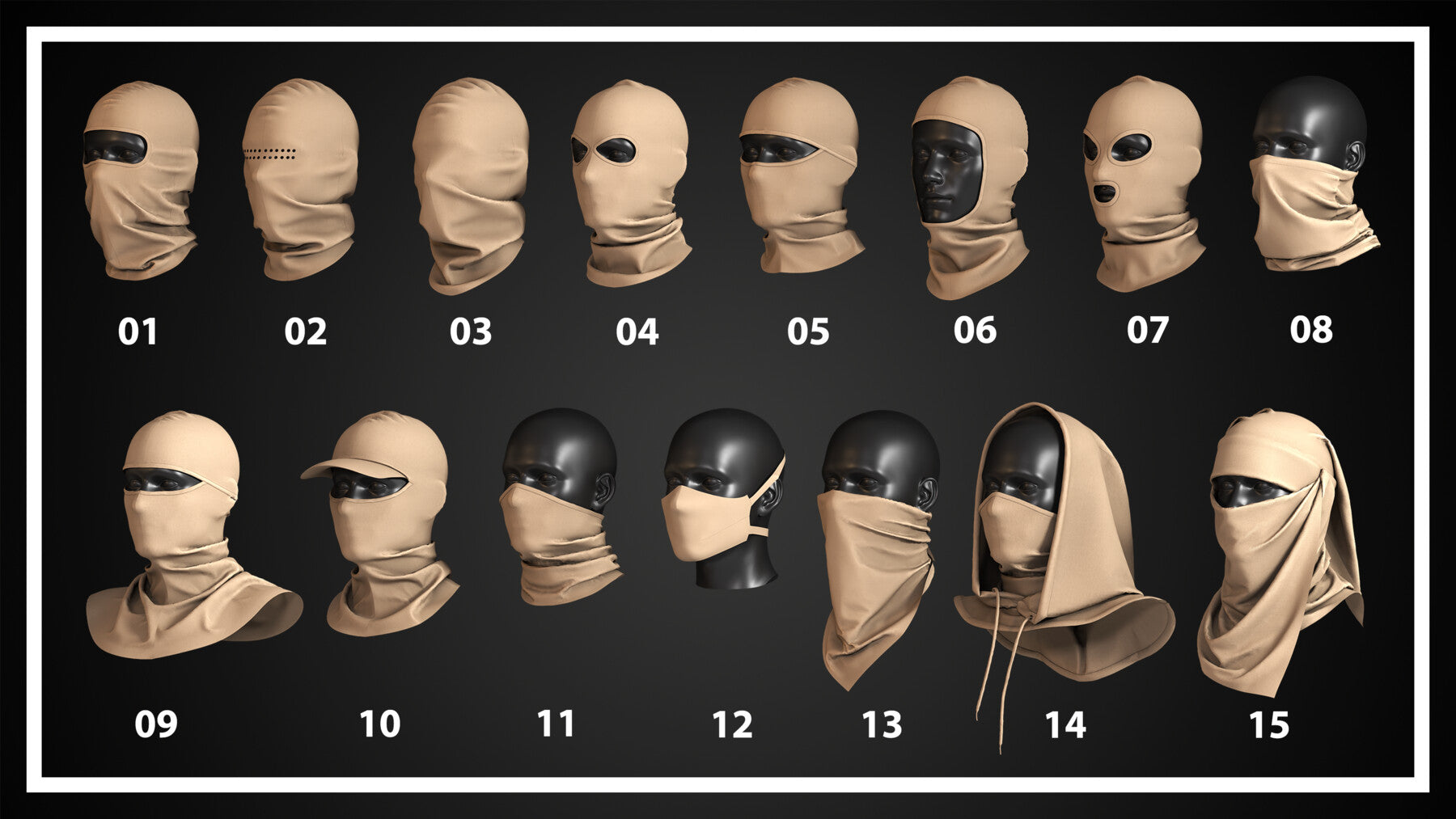 15 FACE MASK (CLO3D, MD PROJECTS+OBJ+FBX)