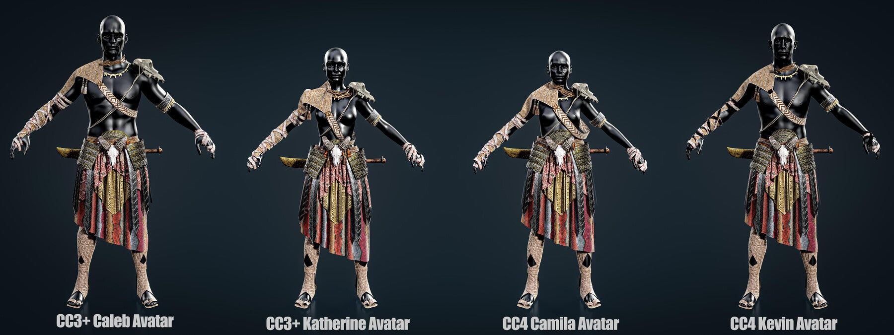 African Warrior No.1: Game Ready Outfit (Marvelous Designer + Clo3d + OBJ + LOD + Texture)