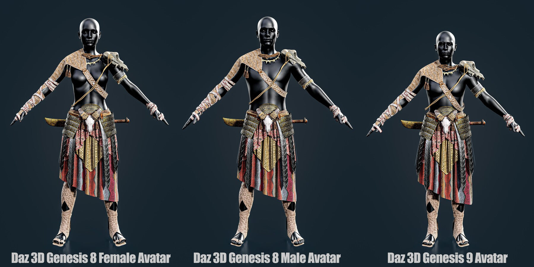 African Warrior No.1: Game Ready Outfit (Marvelous Designer + Clo3d + OBJ + LOD + Texture)