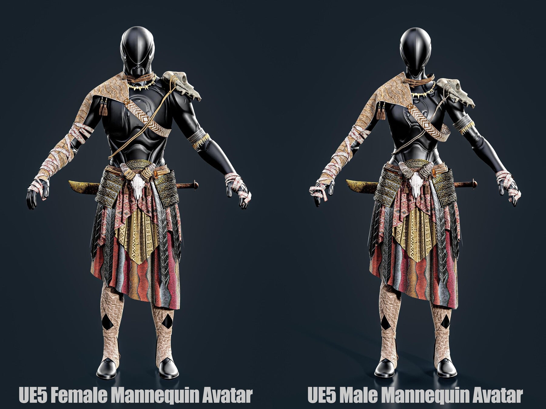 African Warrior No.1: Game Ready Outfit (Marvelous Designer + Clo3d + OBJ + LOD + Texture)