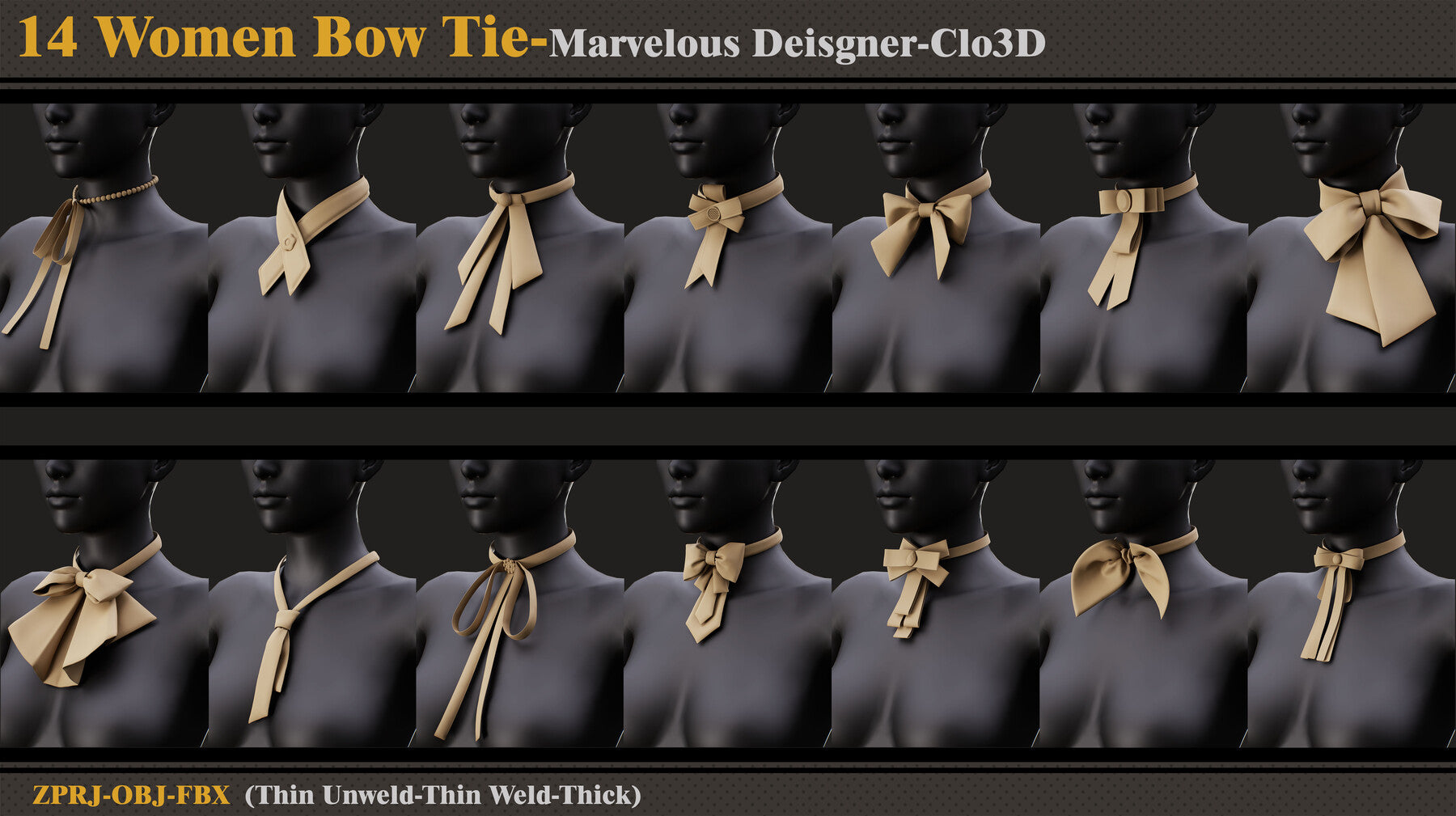 14 Women Bow Ties/MD-Clo3D (ZPRJ + FBX + OBJ)