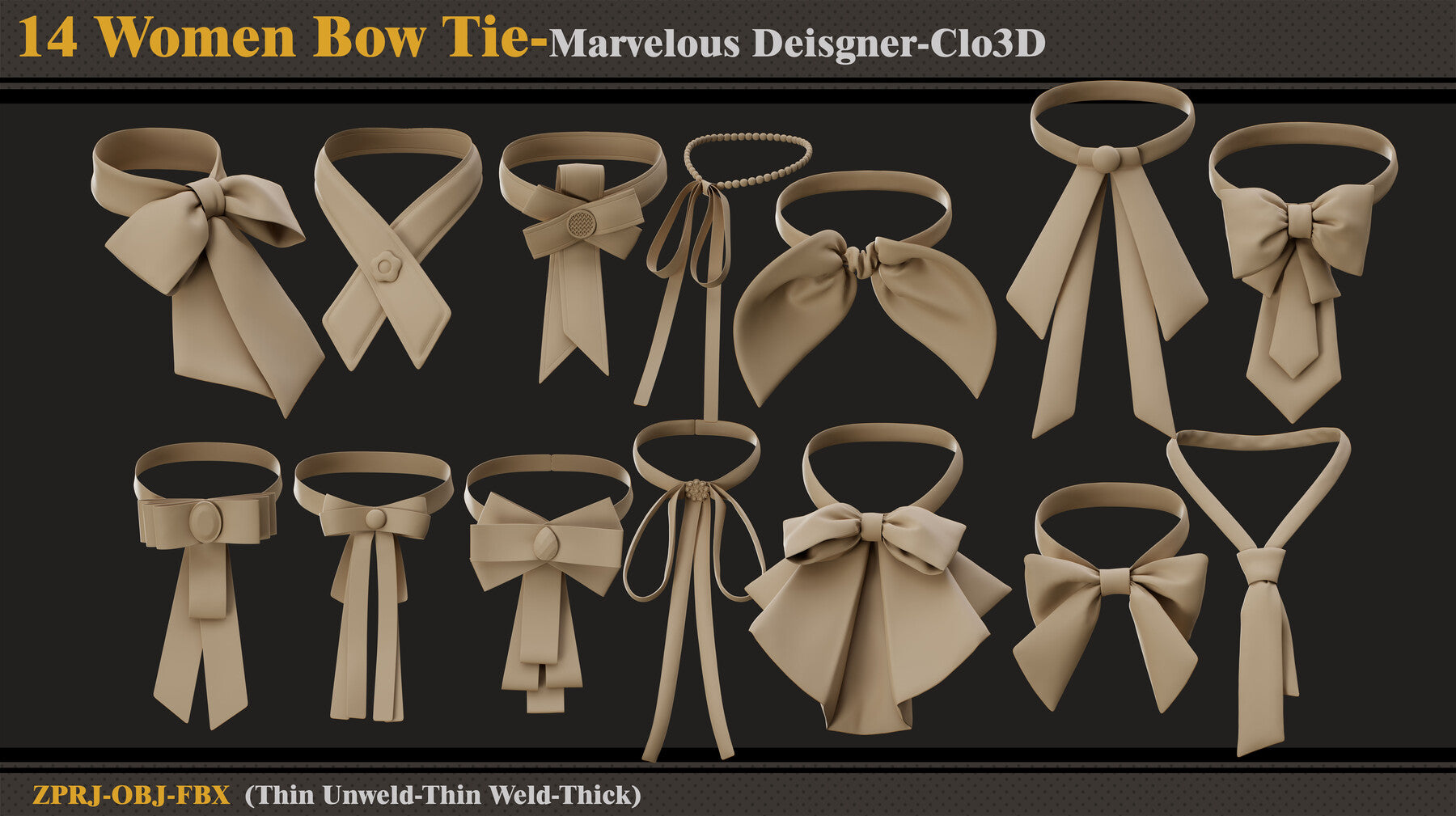 14 Women Bow Ties/MD-Clo3D (ZPRJ + FBX + OBJ)