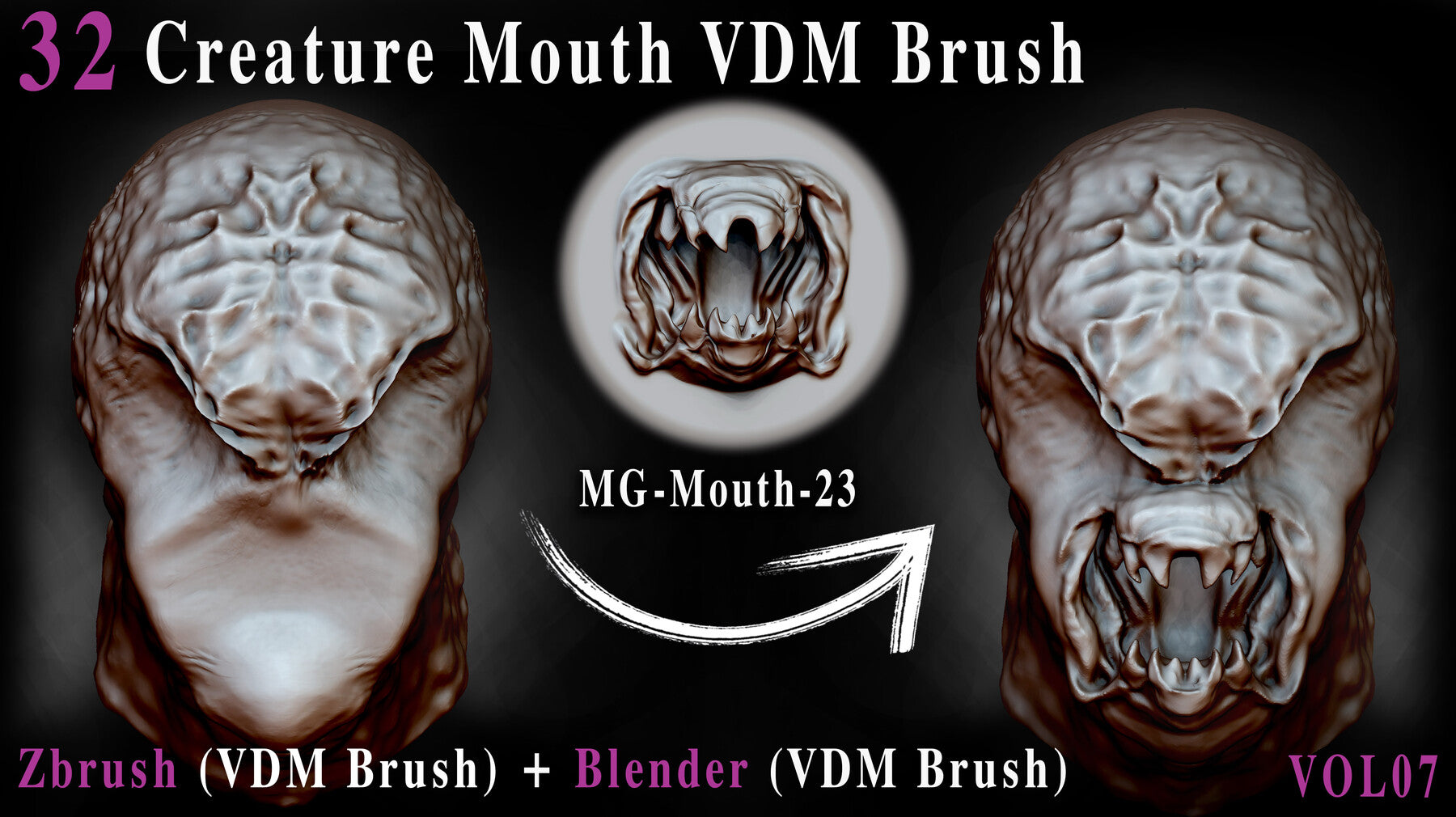 32 Creature Mouth VDM Brush - For ZBrush & Blender - Vol07