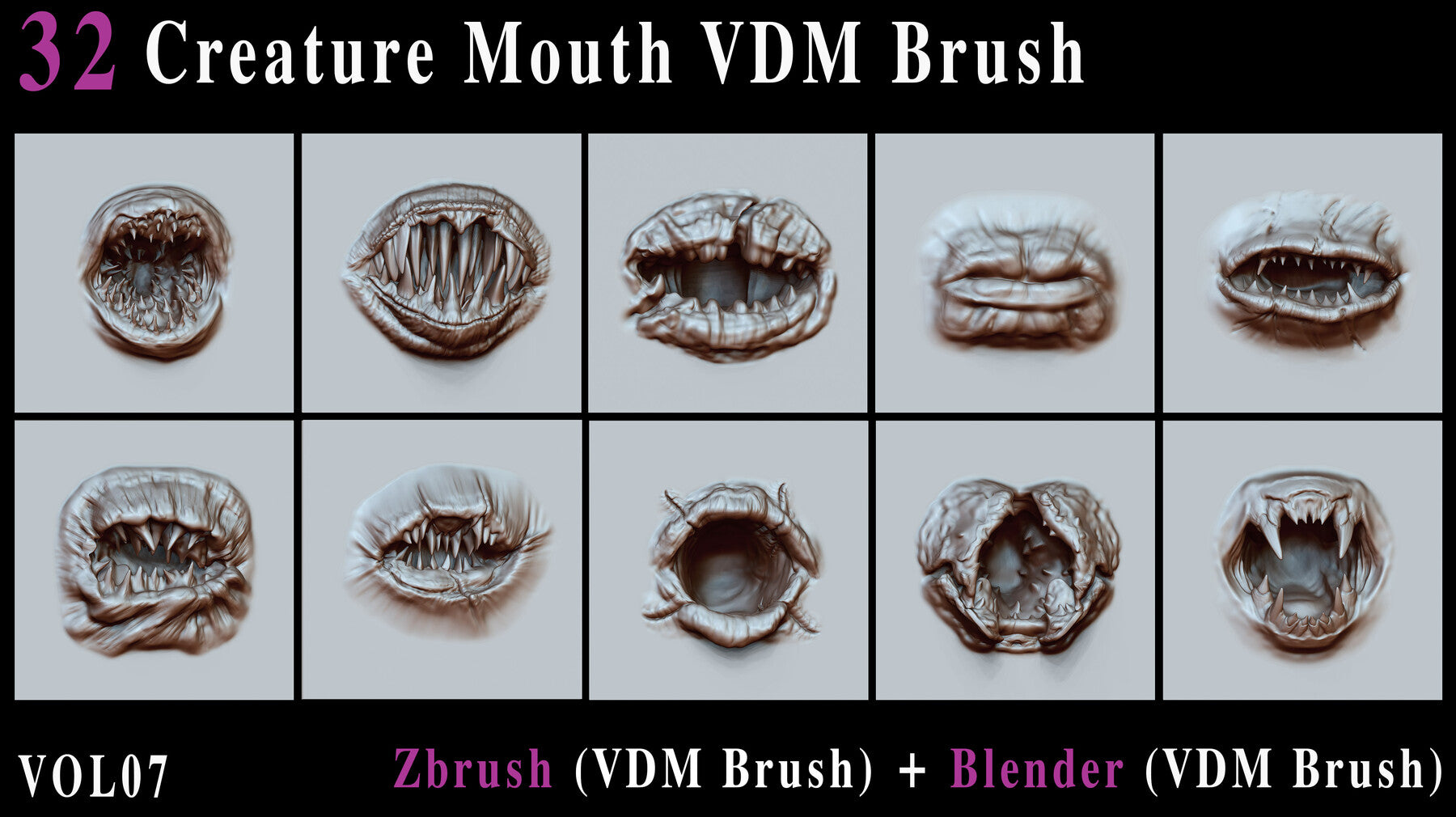 32 Creature Mouth VDM Brush - For ZBrush & Blender - Vol07