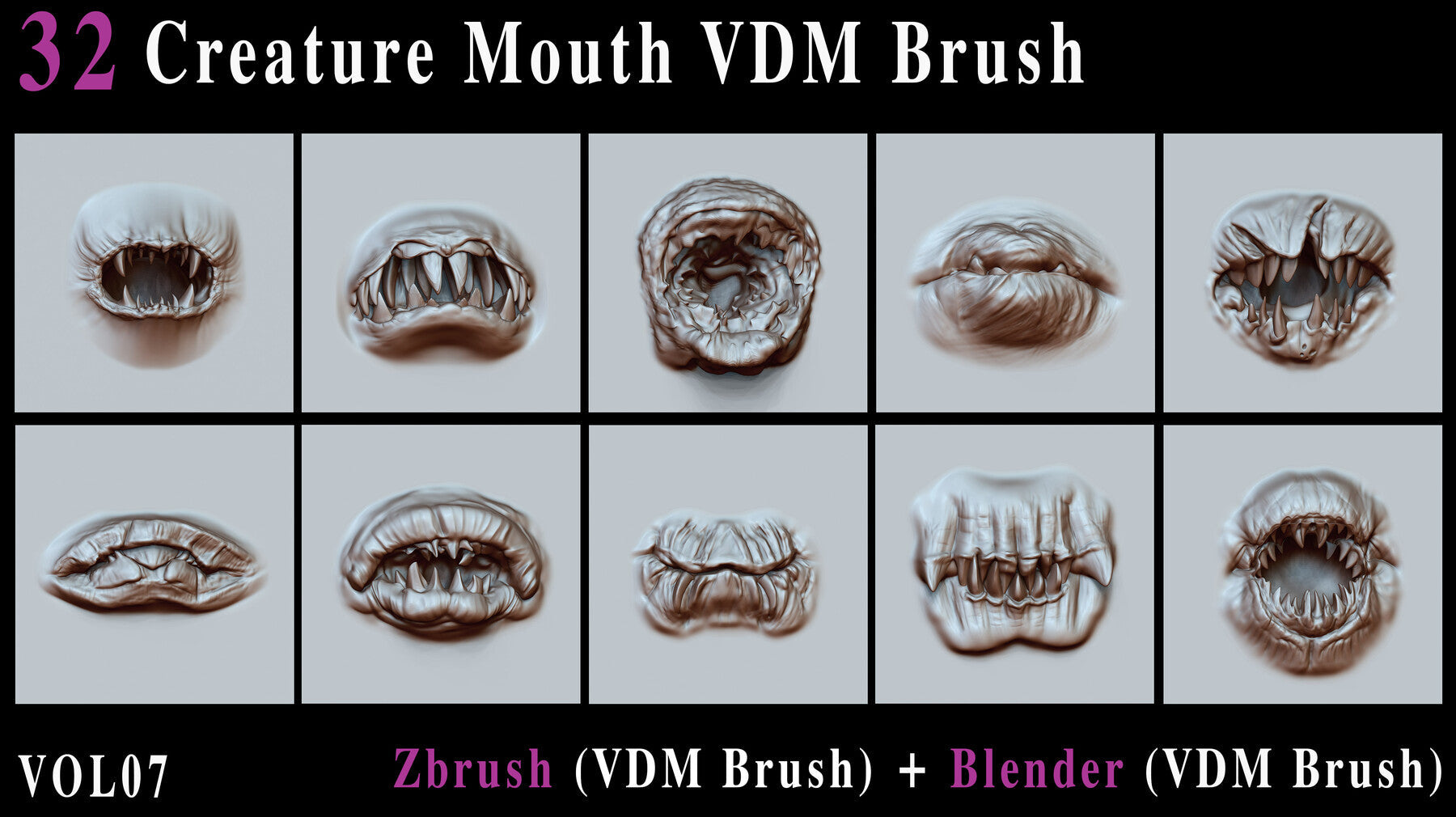 32 Creature Mouth VDM Brush - For ZBrush & Blender - Vol07