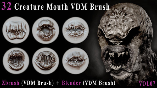 32 Creature Mouth VDM Brush - For ZBrush & Blender - Vol07