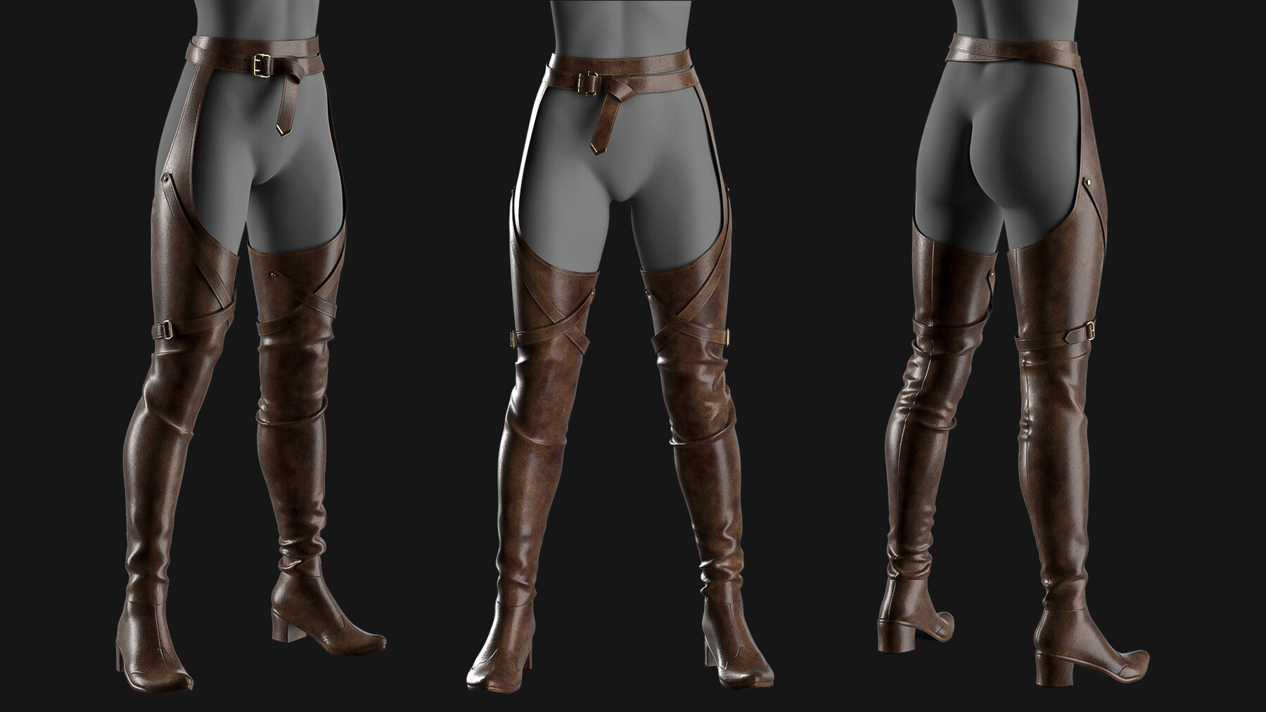 Female boots set / Marvelous Designer/Clo3D project file + OBJ, FBX