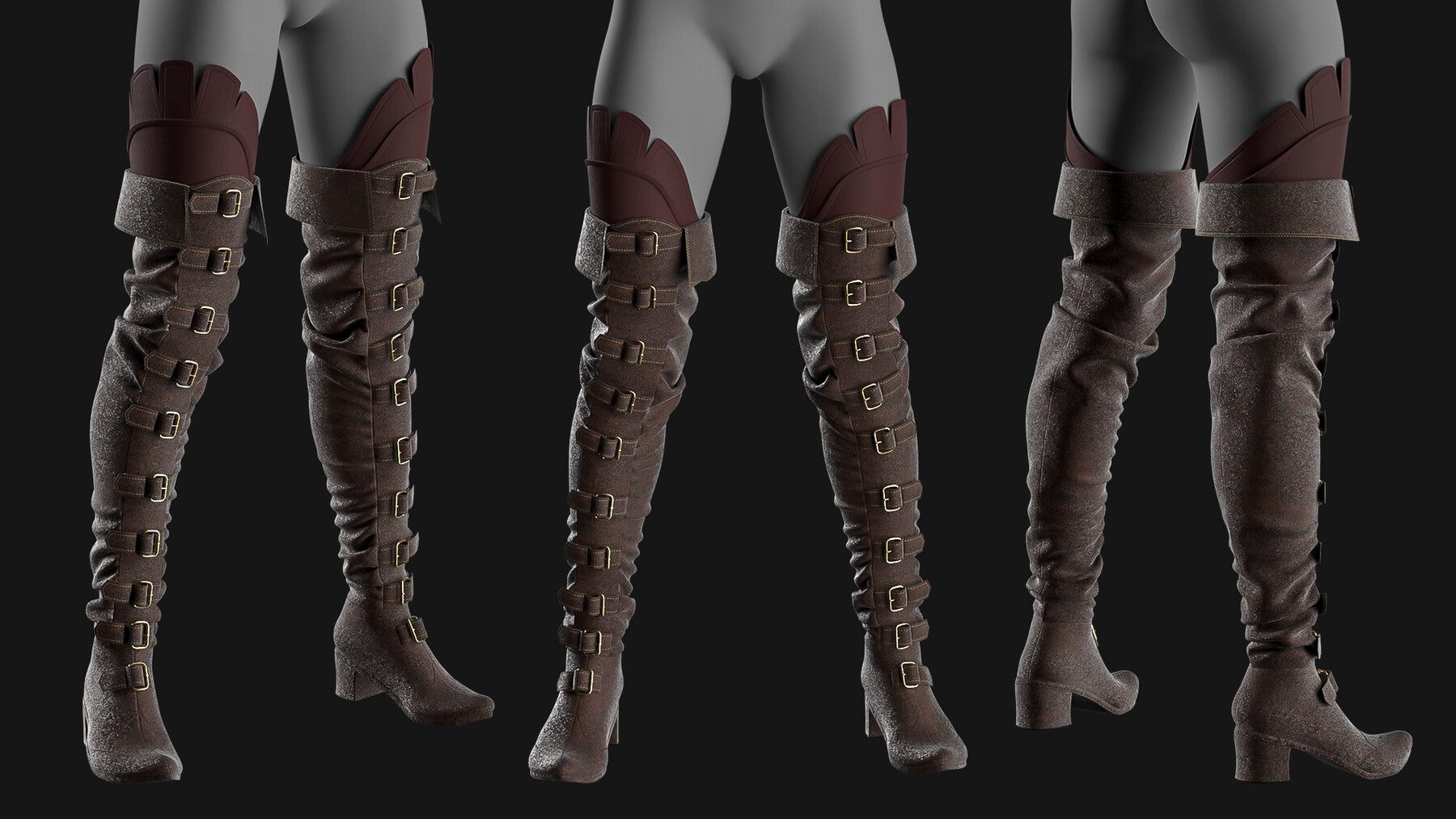 Female boots set / Marvelous Designer/Clo3D project file + OBJ, FBX