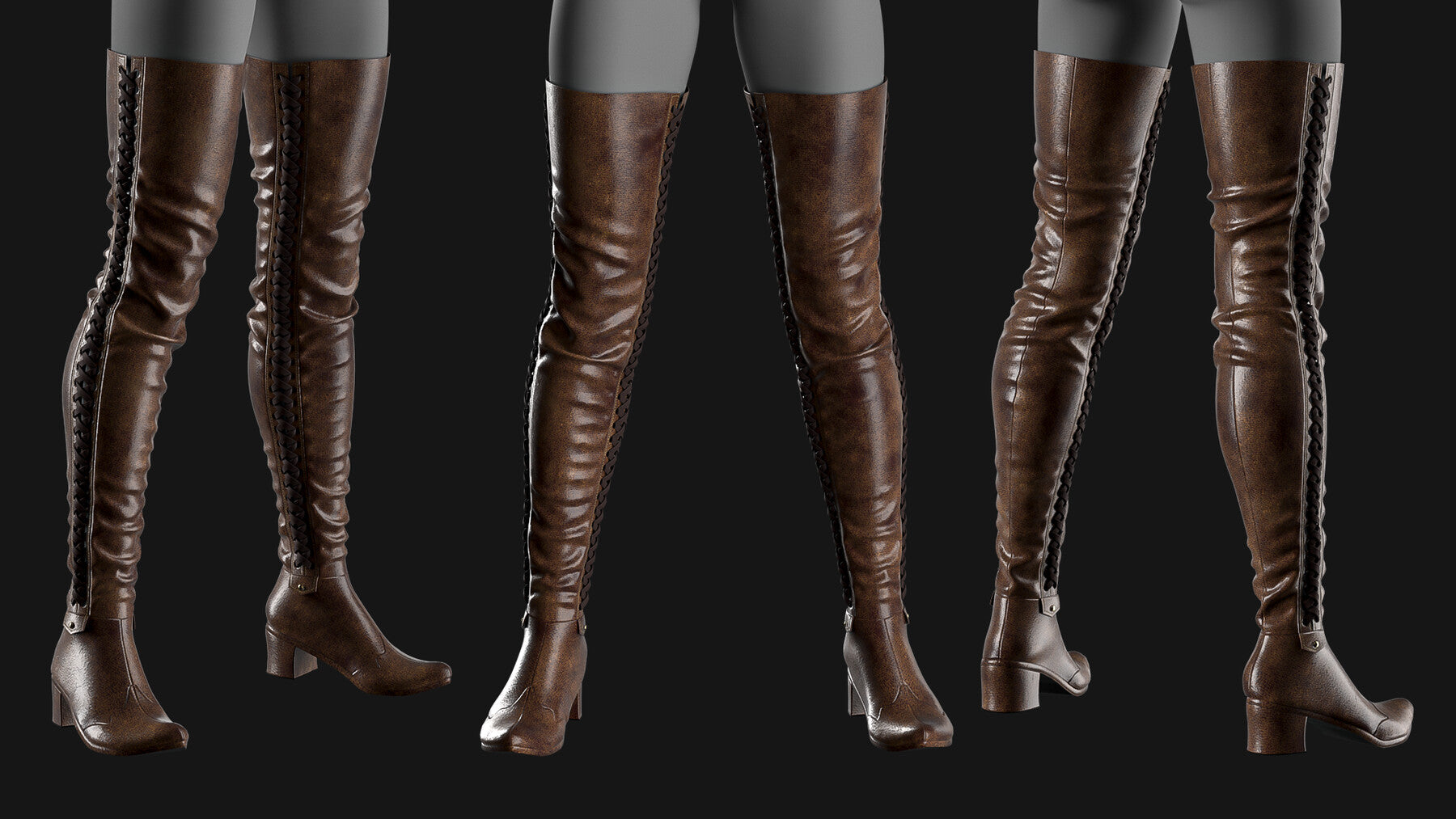 Female boots set / Marvelous Designer/Clo3D project file + OBJ, FBX